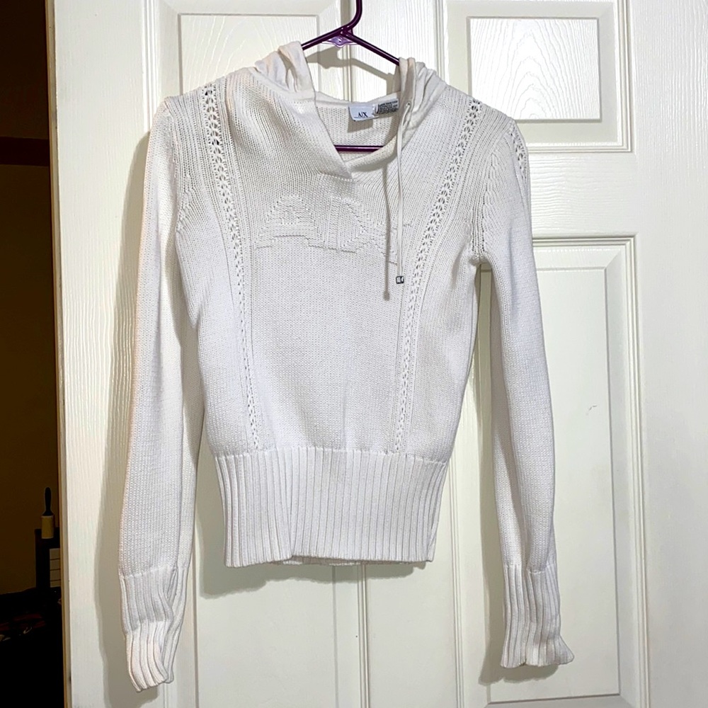 Armani exchange knitted hoodie white